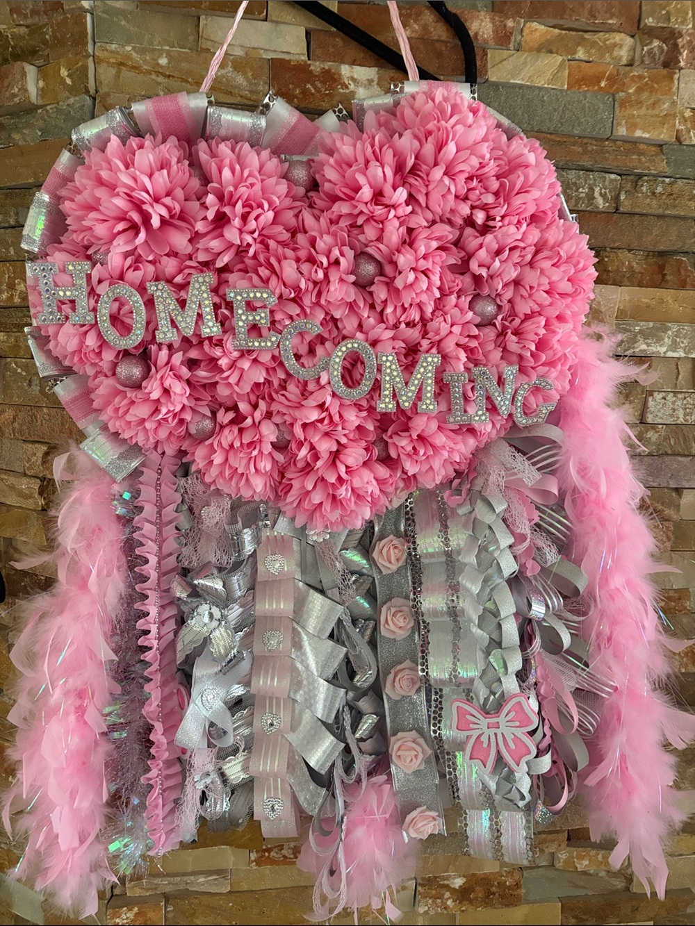 Pink Homecoming Heart Mum Decoration - name customization available